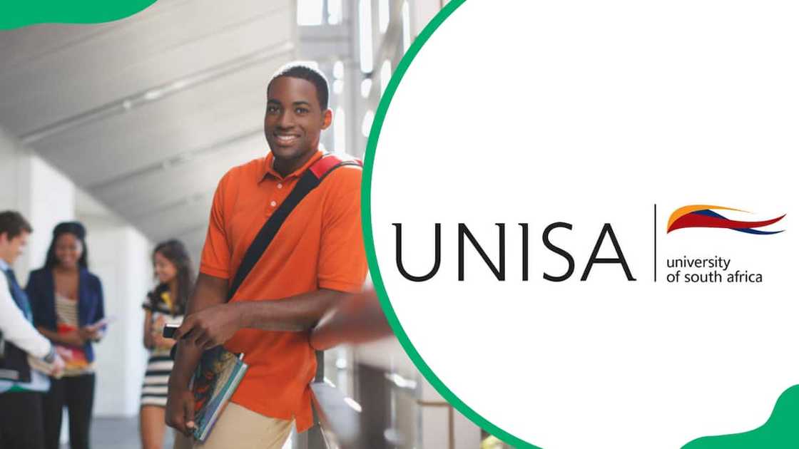 Student enrolled for UNISA short courses and UNISA logo Student enrolled for UNISA short courses and UNISA logo