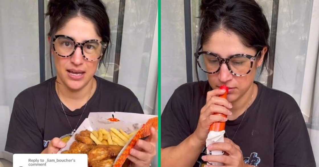 A woman ate Chicken Licken hot wings A woman ate Chicken Licken hot wings