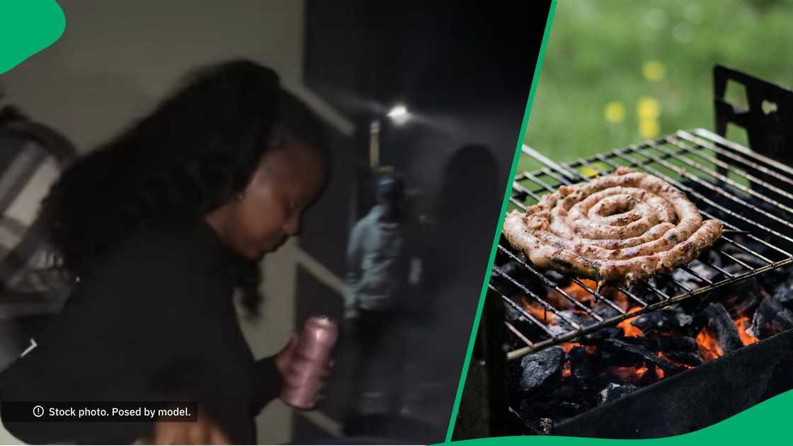 Woman steals meat at braai Woman steals meat at braai