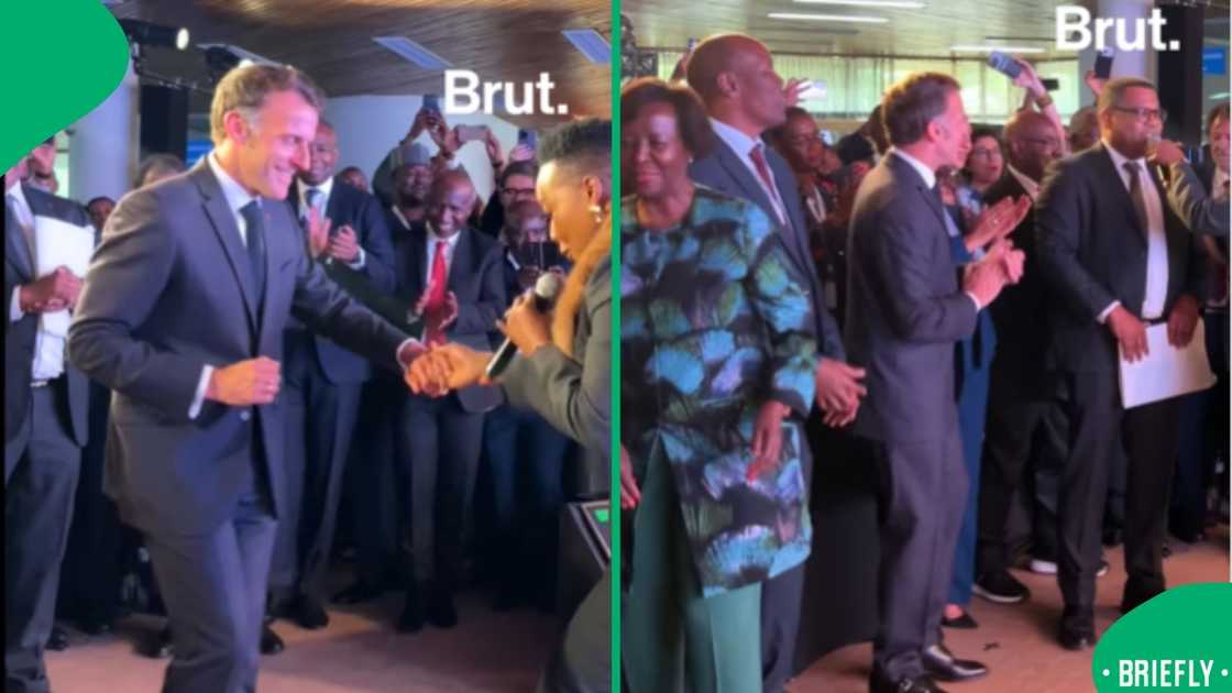 President Emmanuel Macron with Nomcebo Zikode