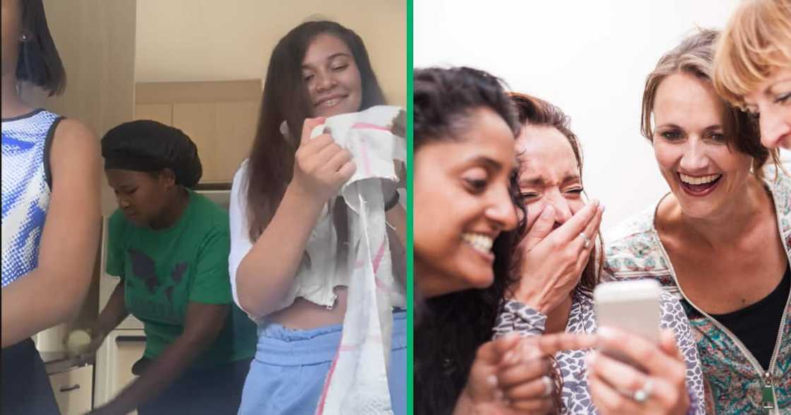 Mzansi were amused by her friends cluelessness in washing dishes. Mzansi were amused by her friends cluelessness in washing dishes.