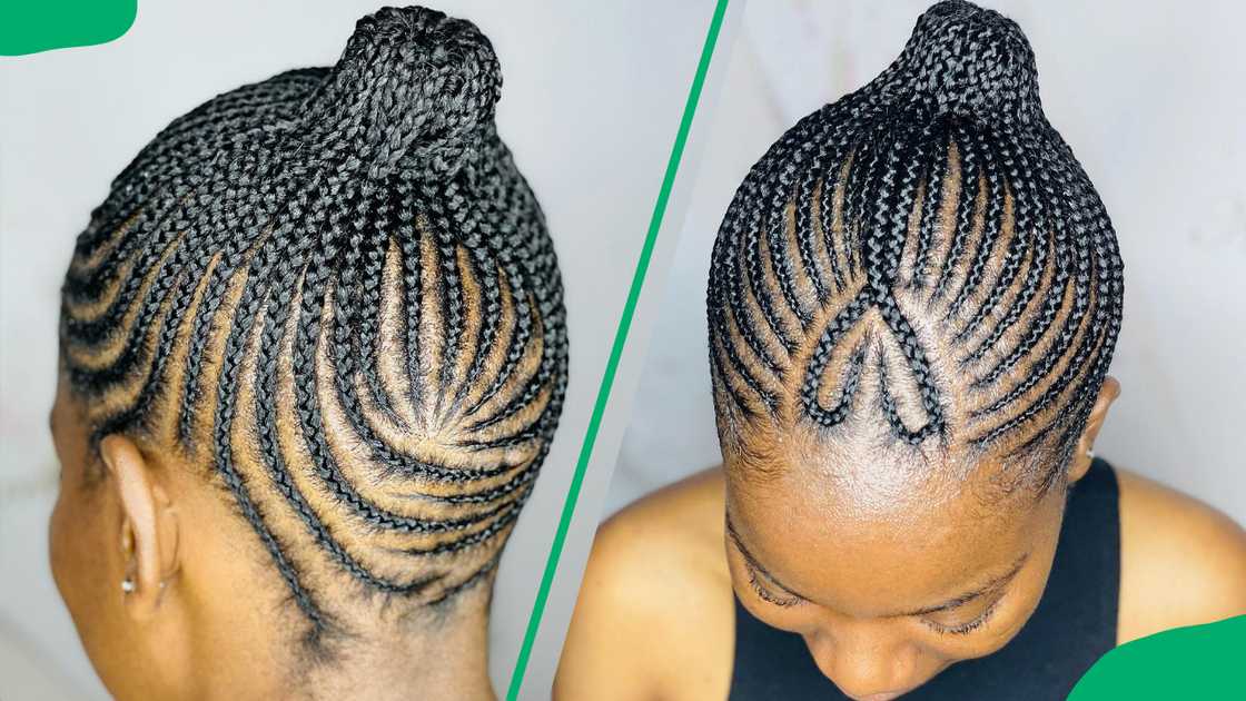 An updo cornrow design An updo cornrow design