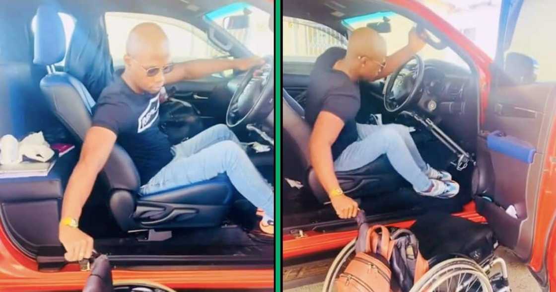 A man shows how he gets onto his car even though he is wheelchair-bound A man shows how he gets onto his car even though he is wheelchair-bound