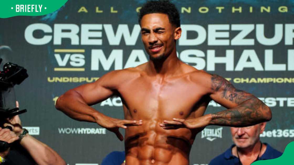 Ben Whittaker during a weigh-in Ben Whittaker during a weigh-in