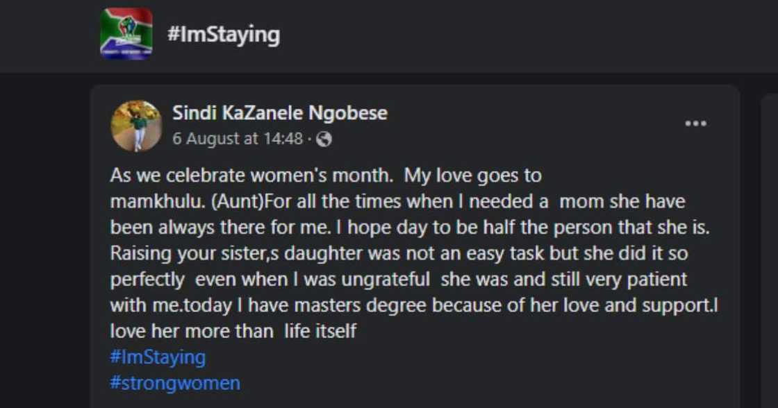 A South African payed tribute to her aunt on women's day A South African payed tribute to her aunt on women's day