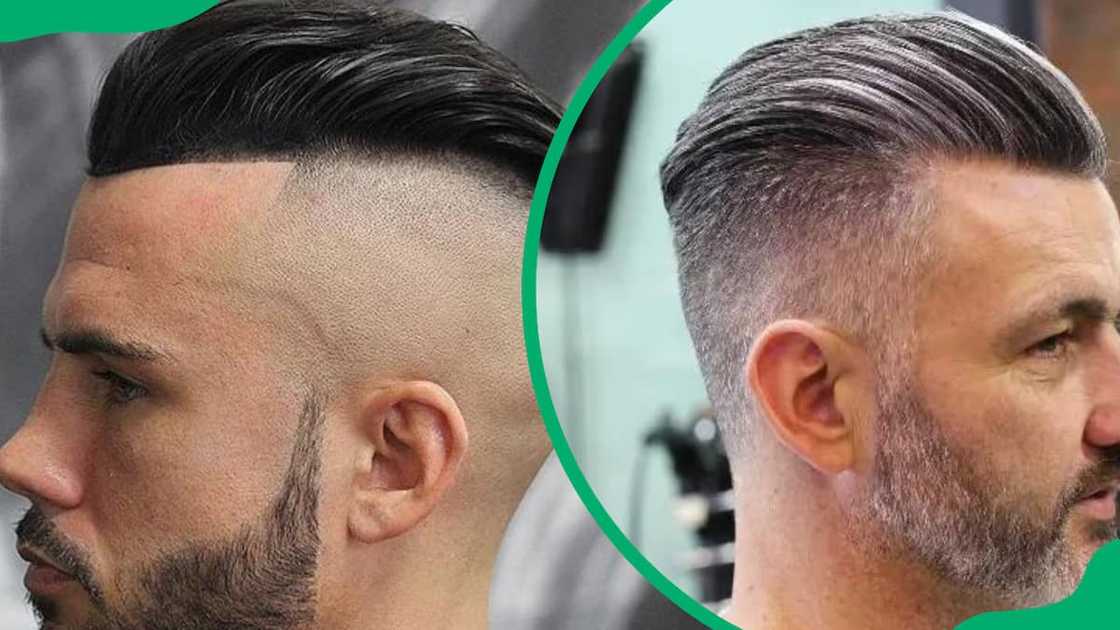 High undercut with a slicked-back top High undercut with a slicked-back top