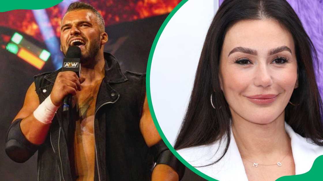 Zack Carpinello during a 2024 wrestling match (L). JWoww at Paramount's If premiere in 2024 (R) Zack Carpinello during a 2024 wrestling match (L). JWoww at Paramount's If premiere in 2024 (R)