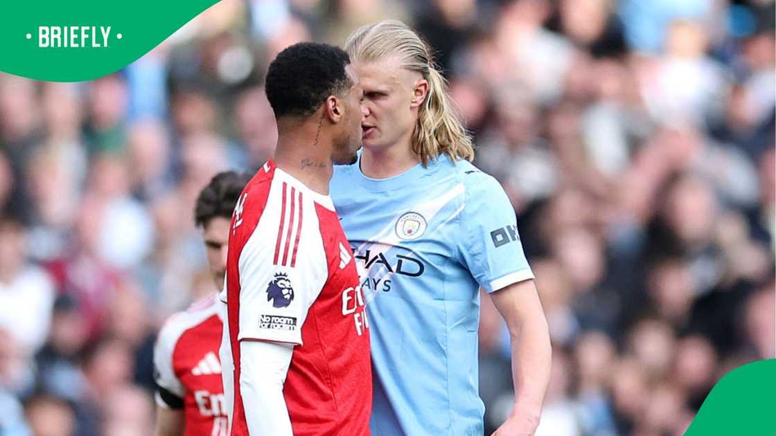 Image showing Arsenal's Gabriel vs Manchester City's Erling Haaland Image showing Arsenal's Gabriel vs Manchester City's Erling Haaland