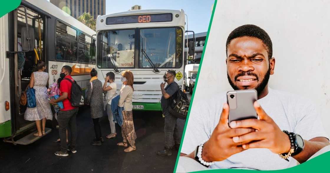A man entered a public bus in Cape Town in a strange way. A man entered a public bus in Cape Town in a strange way.