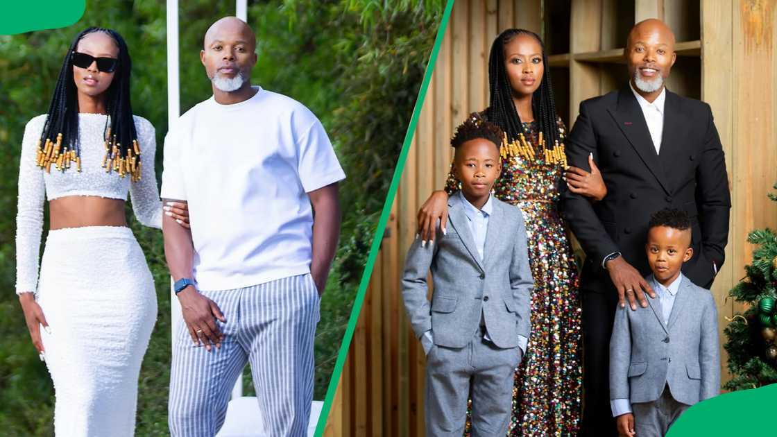 Thapelo Mokoena takes pictures with his wife and kids Thapelo Mokoena takes pictures with his wife and kids