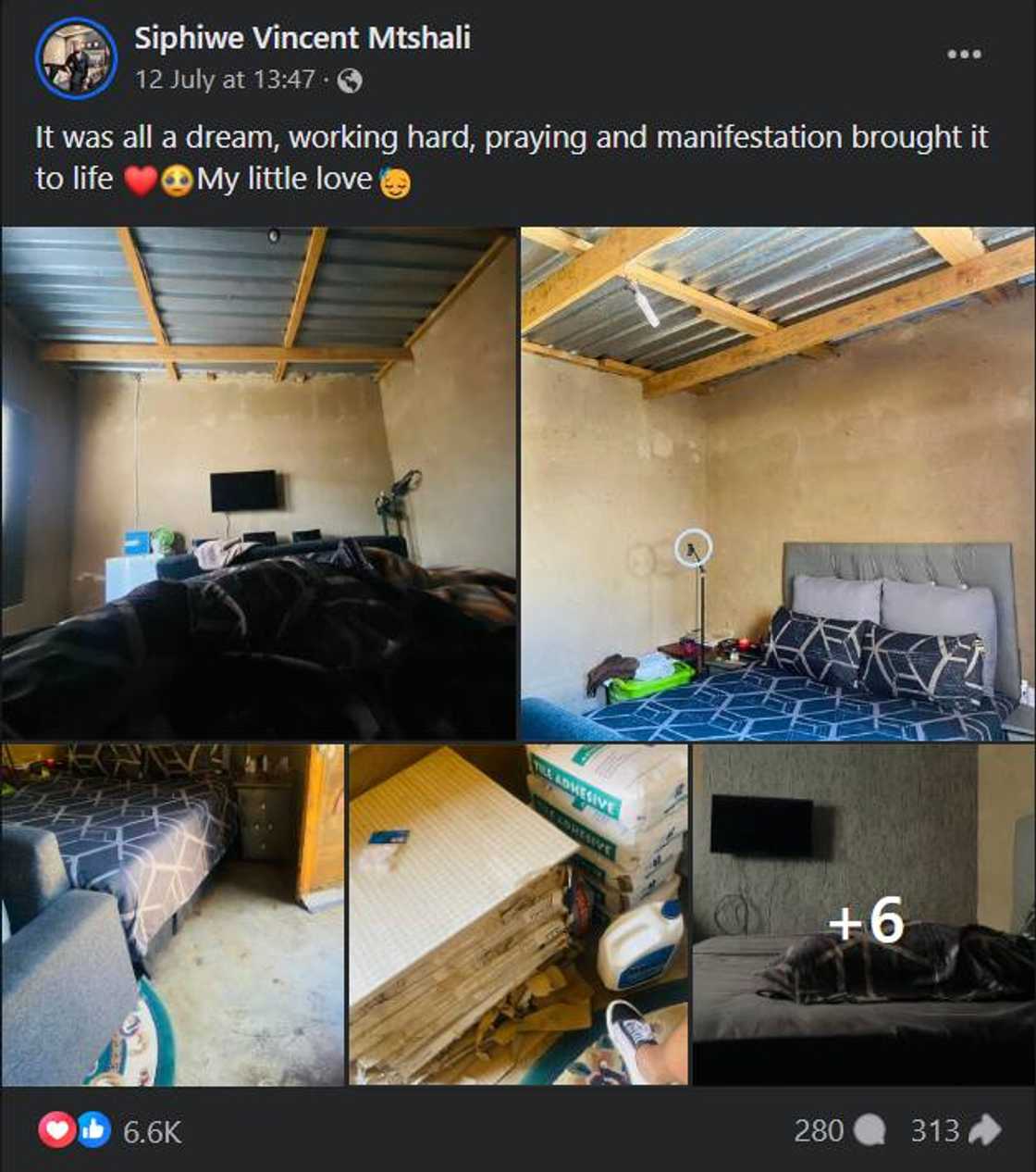 A man named Siphiwe Vincent Mtshali shared images of his 1-room home transformation A man named Siphiwe Vincent Mtshali shared images of his 1-room home transformation