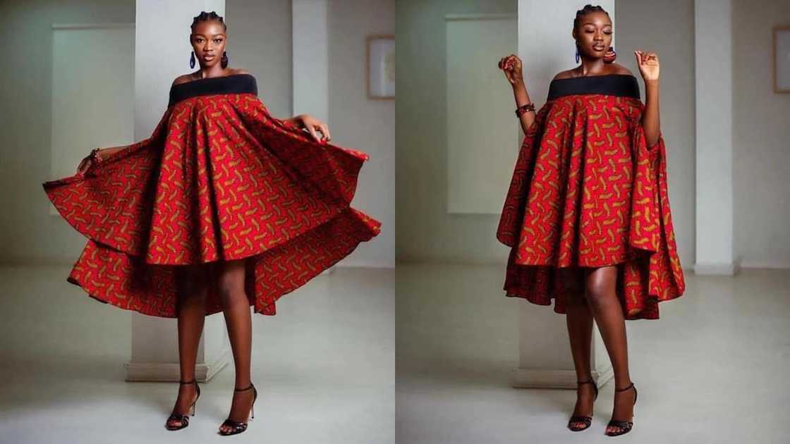 Off-shoulder red party gown with infinity sleeves Off-shoulder red party gown with infinity sleeves