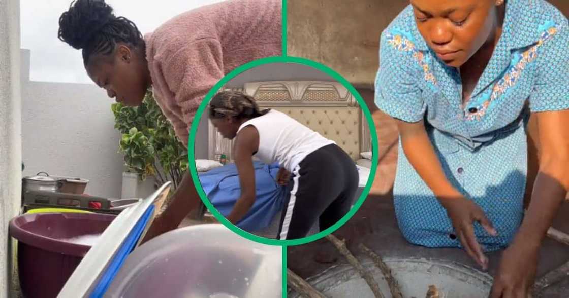 Lady busy with household chores