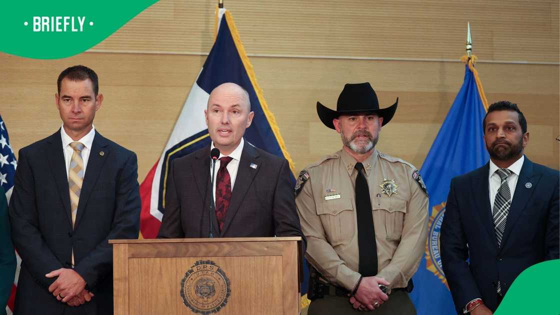 Utah Department of Public Safety Beau Mason, Utah Governor Spencer Cox, Sheriff Mike Smith and FBI director Kash Patel