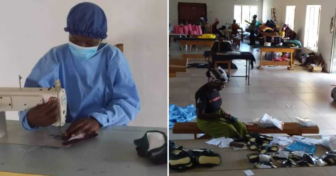 woman sews sanitary pads in Zimbabwe