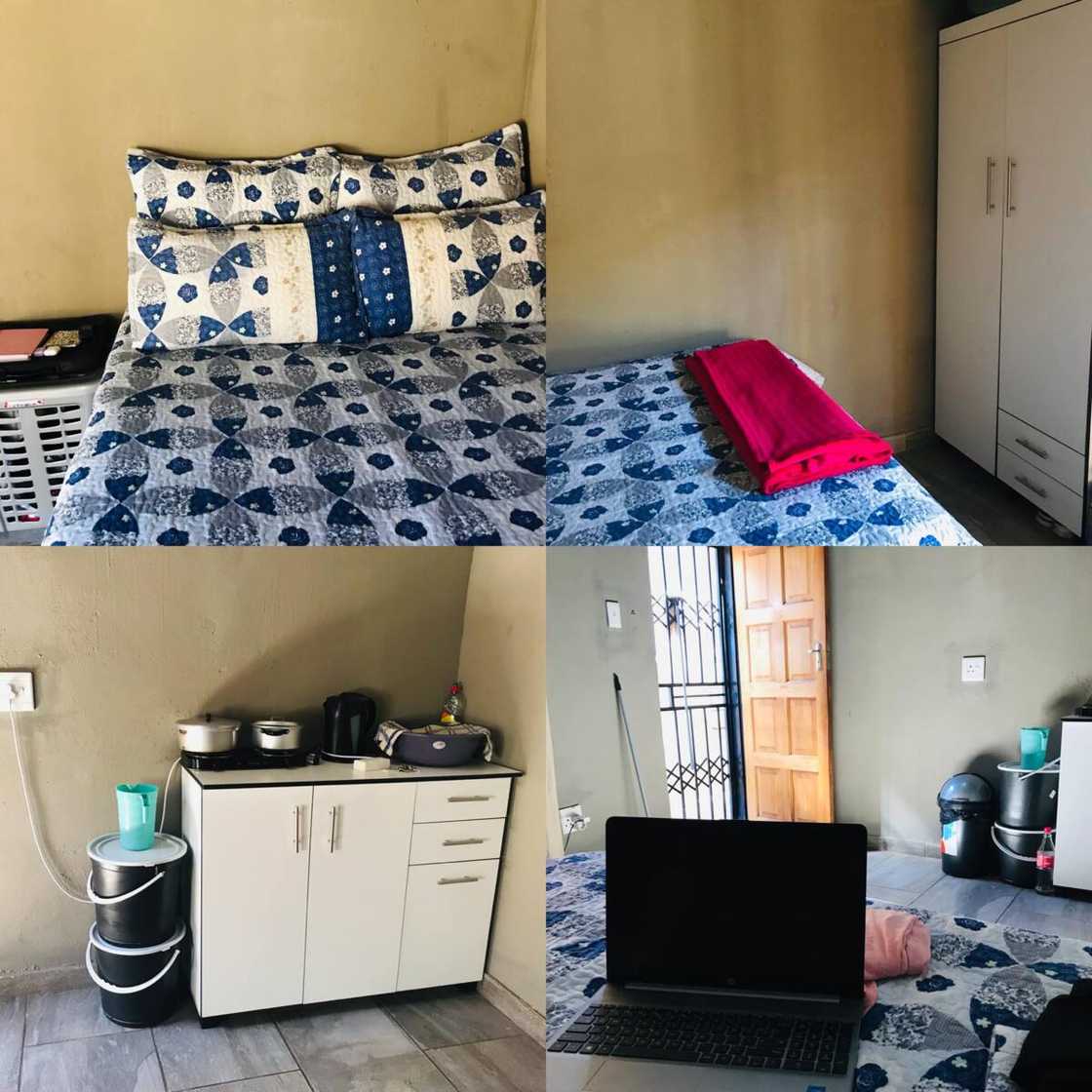A woman shows her current living area. A woman shows her current living area.