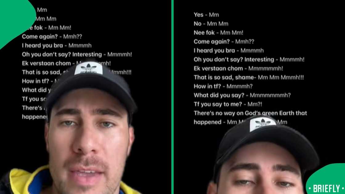 The visual on the right captured a man explaining how and what words mean in South Africa The visual on the right captured a man explaining how and what words mean in South Africa