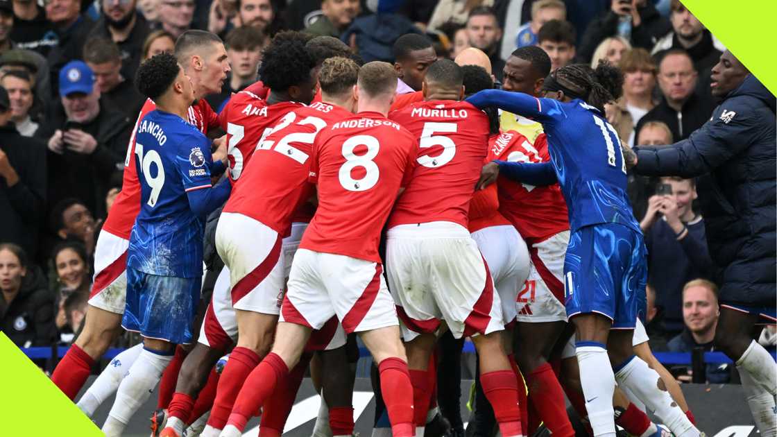 Chelsea and Nottingham Forest players during a fight