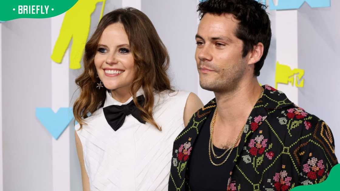 Sarah Ramos and Dylan O'Brien during the 2022 MTV VMAs at Prudential Center