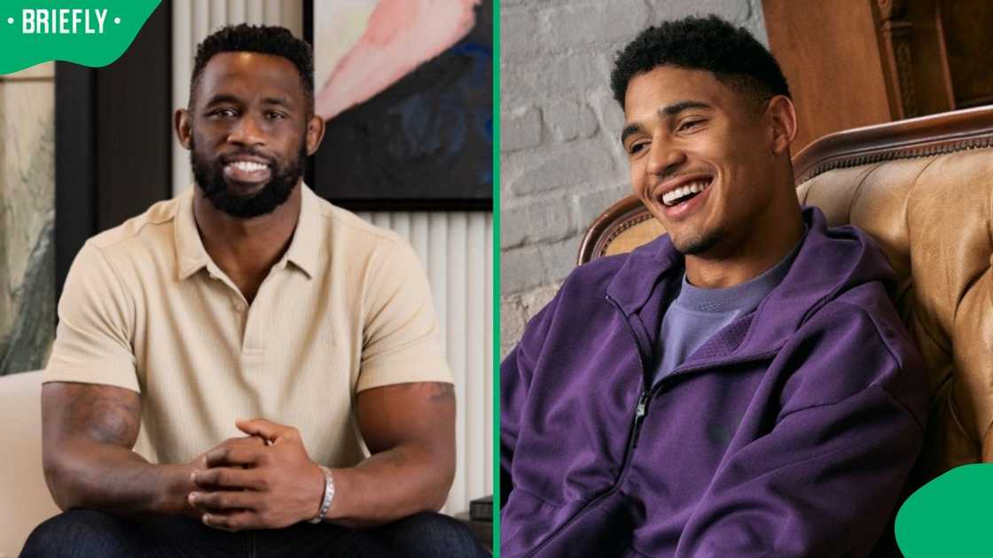 Springbok players Siya Kolisi and Sacha Feinberg-Mngomezulu. Springbok players Siya Kolisi and Sacha Feinberg-Mngomezulu.