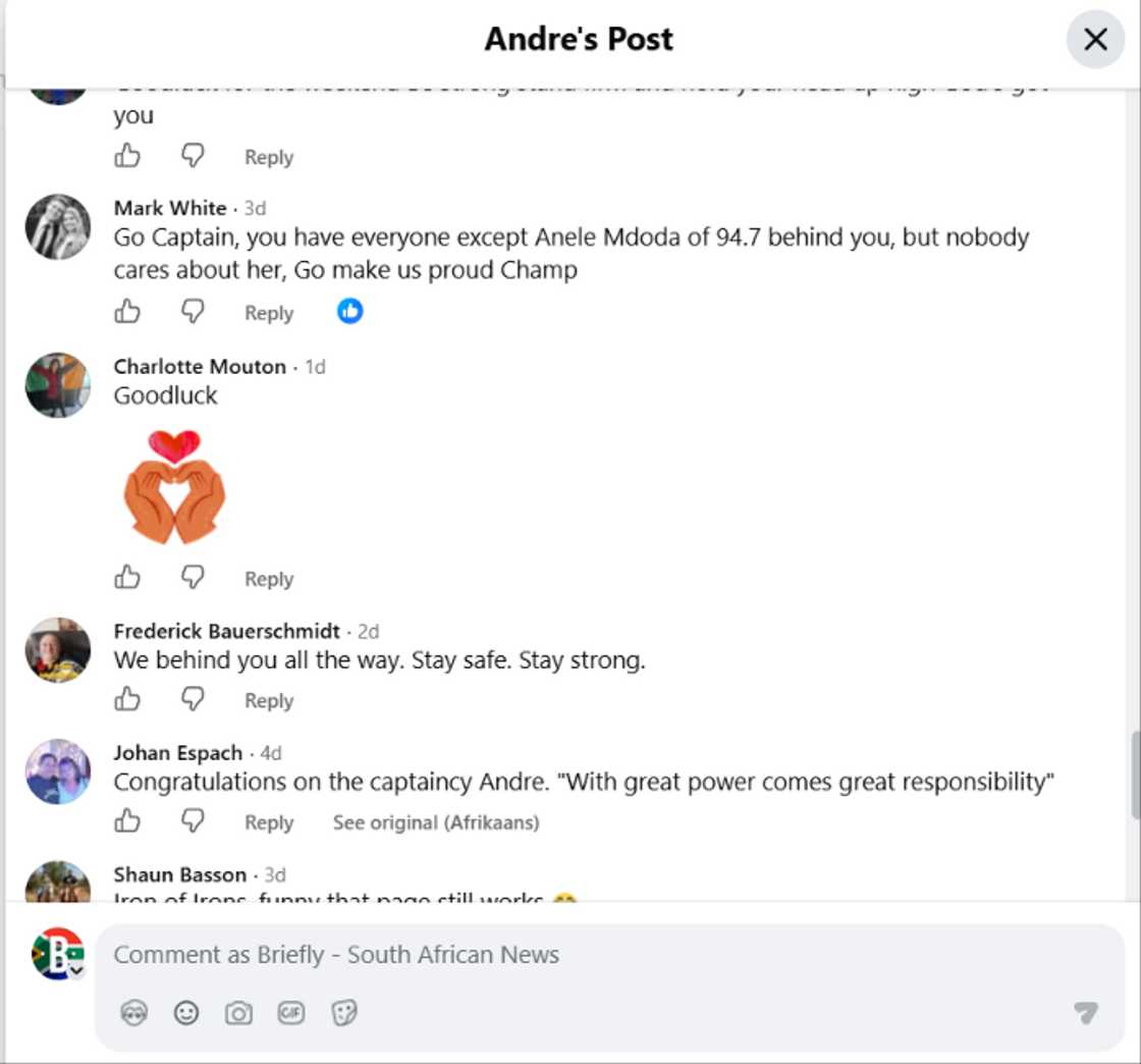 Andre Esterhuizen likes fans comments. Andre Esterhuizen likes fans comments.