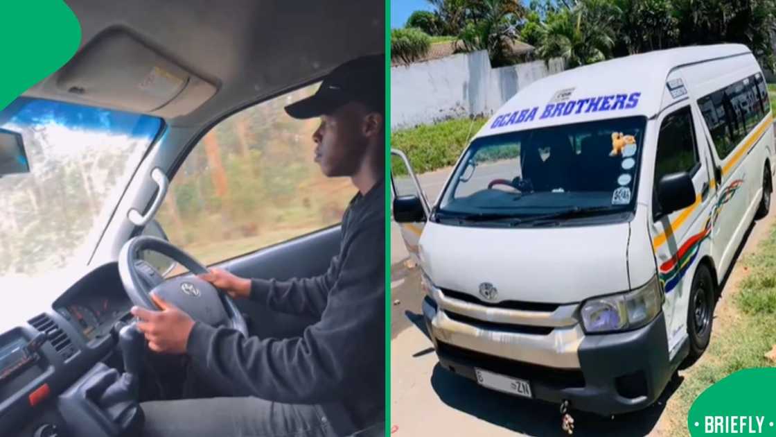 The visual on the right showed his taxi, which he uses to transport the commuters