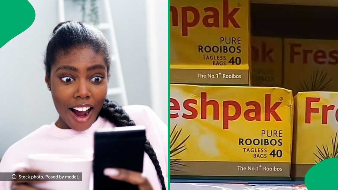 A woman complained over Checkers' rising prices of Freshpak Rooibos tea. A woman complained over Checkers' rising prices of Freshpak Rooibos tea.