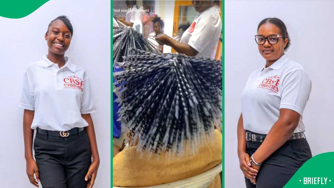 The stylists use a black hair gel to hold the curls together around the straws