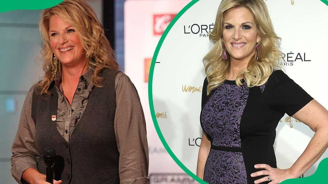 Trisha Yearwood attending an event at the Grammy Museum in 2009 (L). The singer during the 2013 L'Oreal Paris' Women of Worth event (R) Trisha Yearwood attending an event at the Grammy Museum in 2009 (L). The singer during the 2013 L'Oreal Paris' Women of Worth event (R)