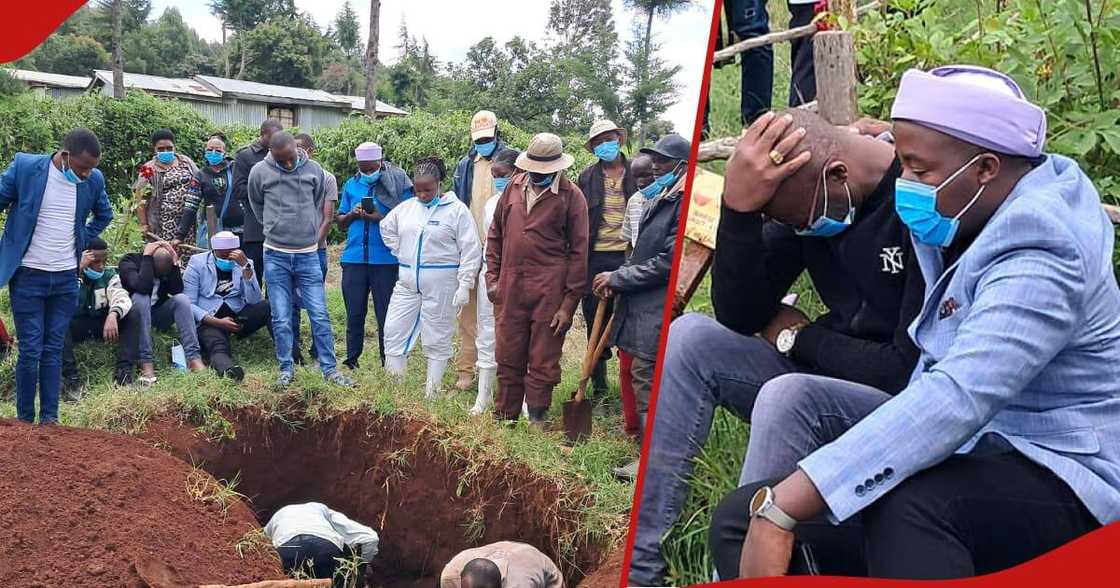 People exhuming the body of Lucy Wanja and next frame shows John Paul Muriithi.