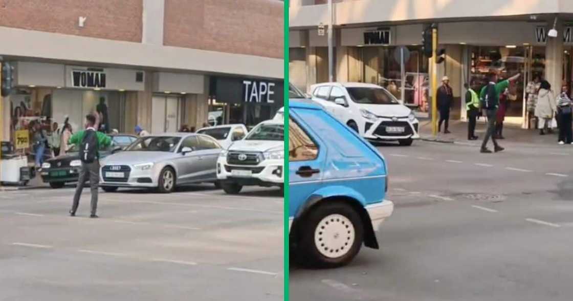 A high school student directs traffic during rush hour in the Pretoria CBD A high school student directs traffic during rush hour in the Pretoria CBD