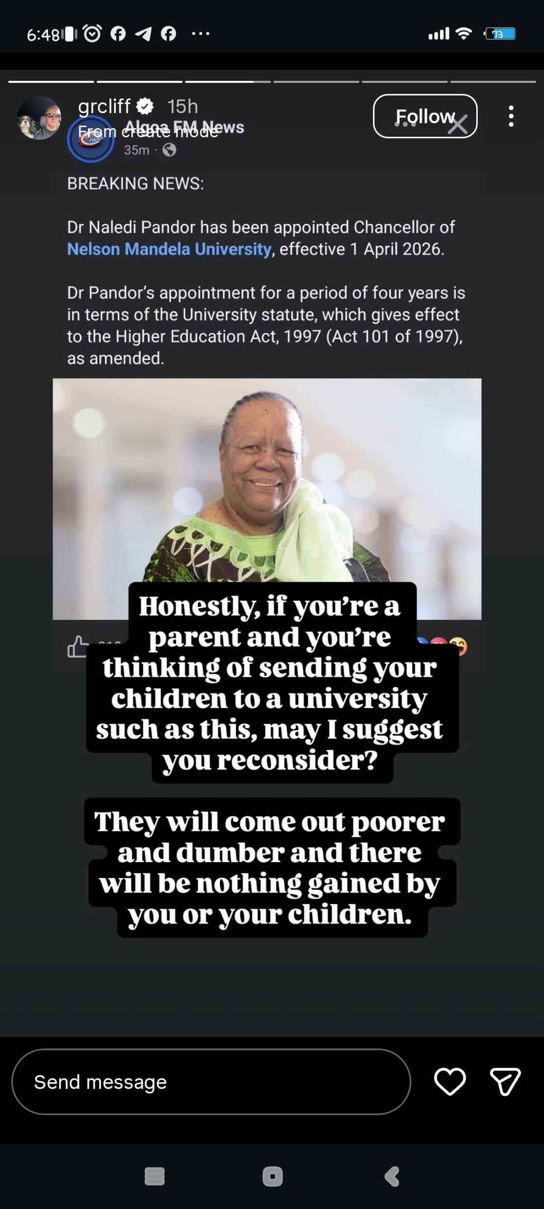 Gareth Cliff reacts to Naledi Pandor's new appointment