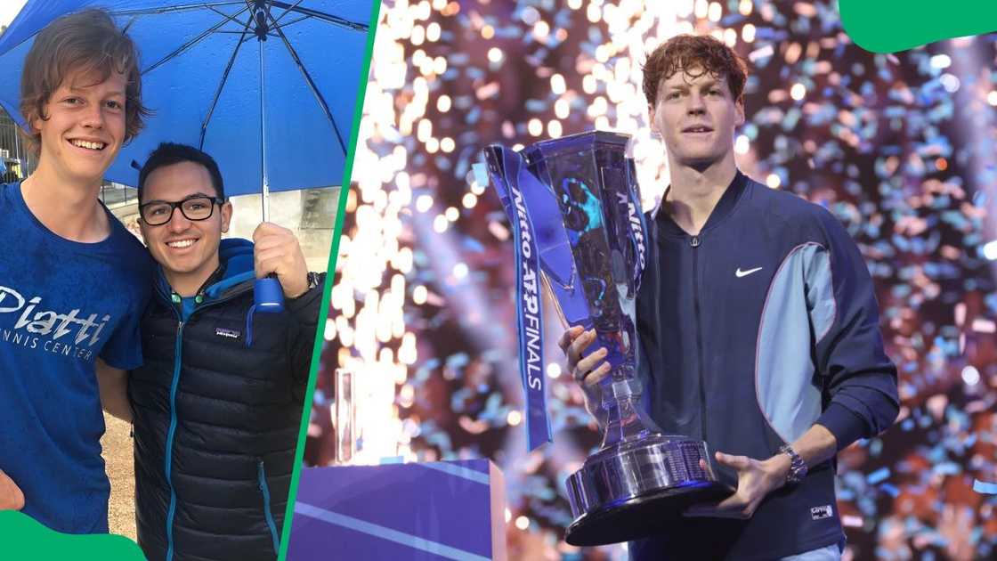 Jannik and his older brother, Mark having a good time (L). Sinner at the Inalpi Arena in 2024 (R) Jannik and his older brother, Mark having a good time (L). Sinner at the Inalpi Arena in 2024 (R)