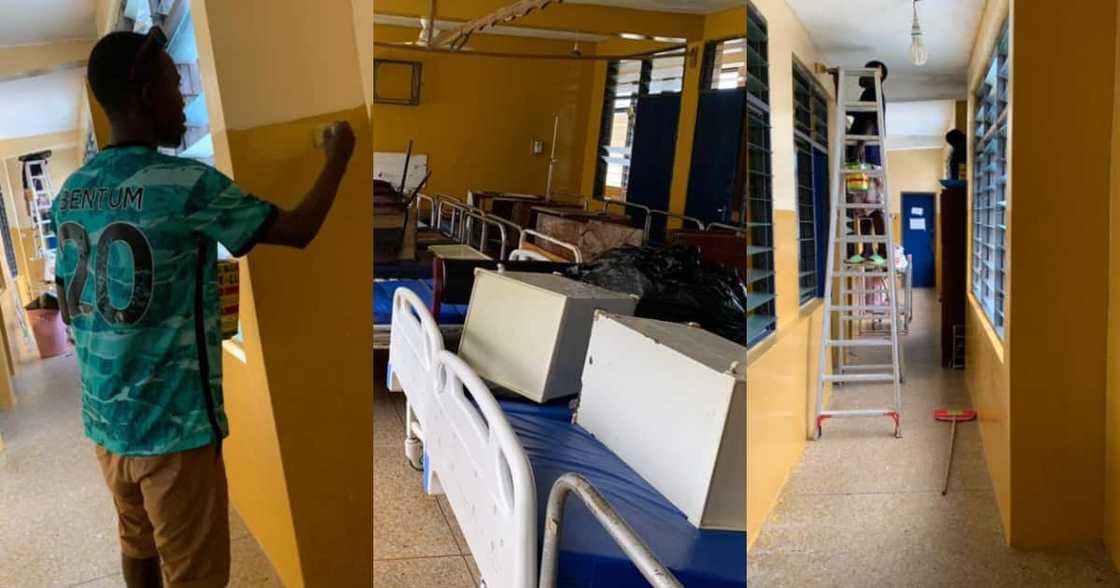 Kind Ghanaian man Paints Hospital with own Money to give it a Facelift; Photos Emerge