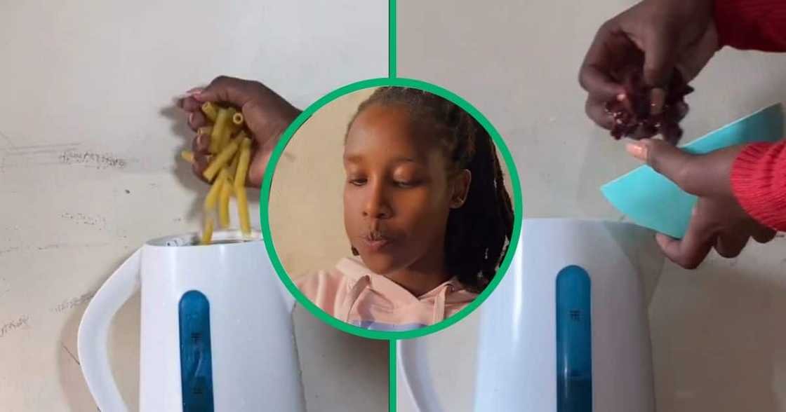 Lady cooks liver and macaroni in her kettle Lady cooks liver and macaroni in her kettle