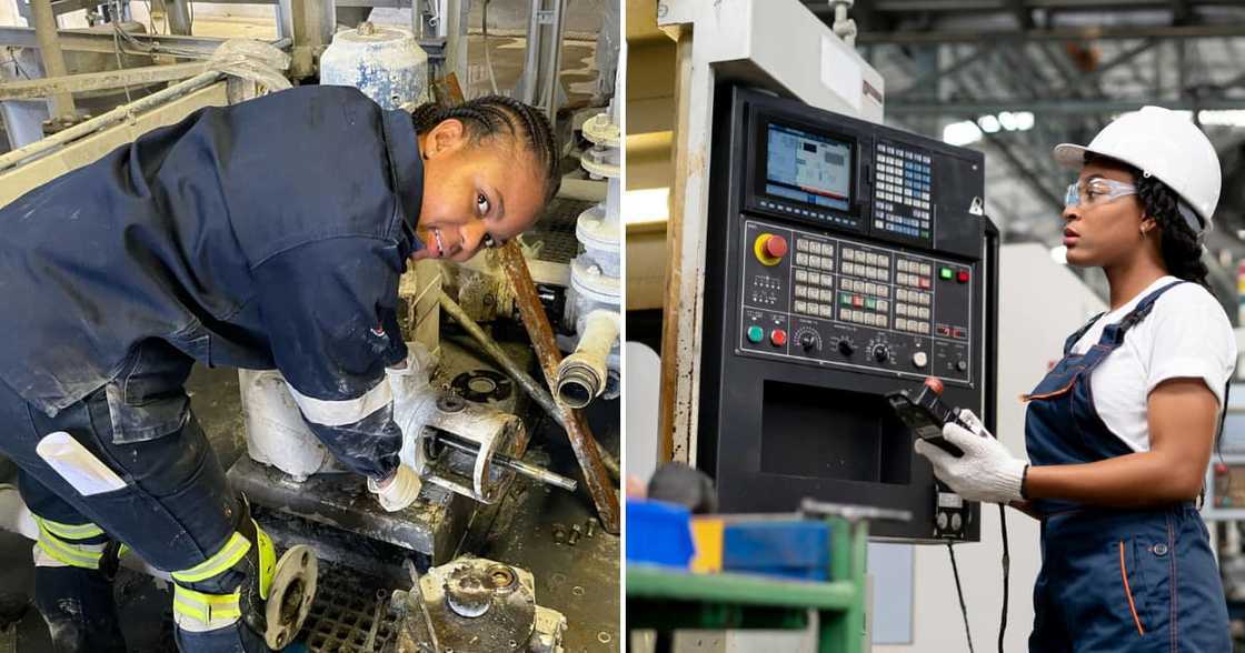 A hard-working female engineer in overalls from Gauteng