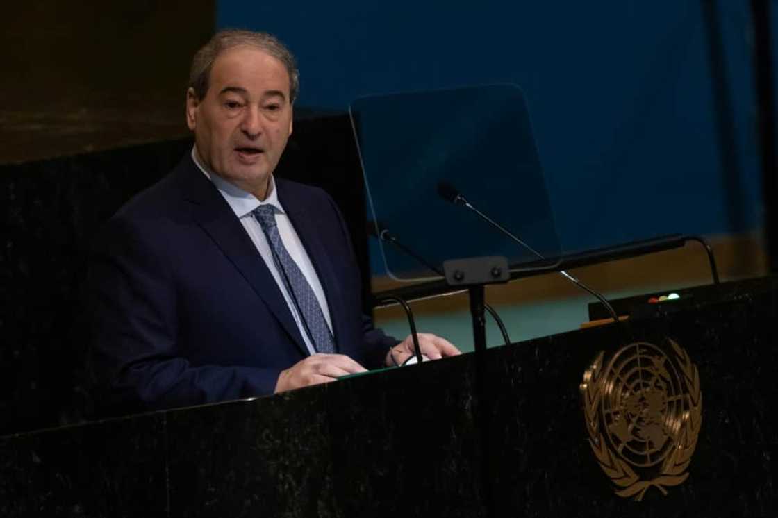 Syria’s Foreign Minister Faisal al-Meqdad addresses the 77th session of the United Nations General Assembly