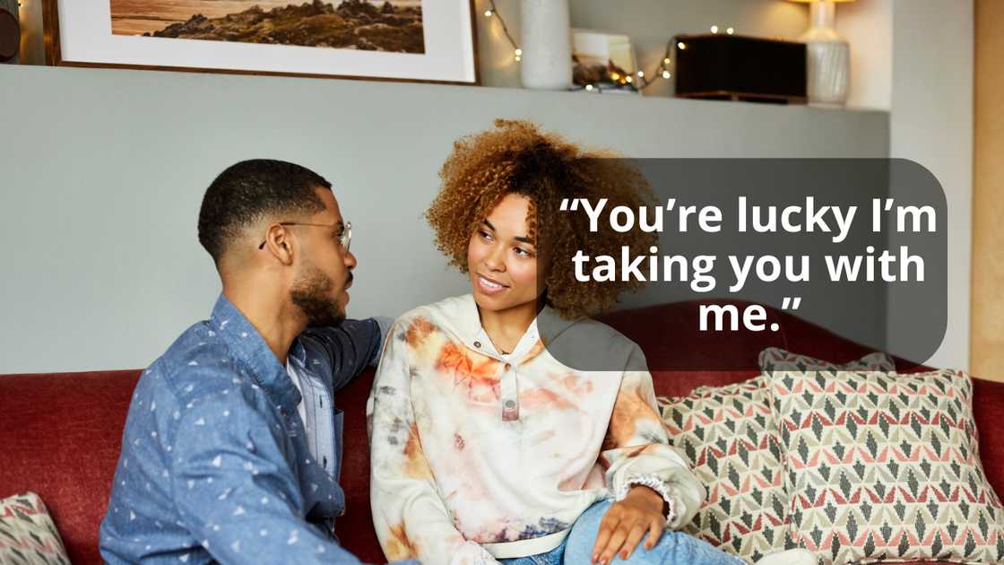 A couple having a light conversation at home