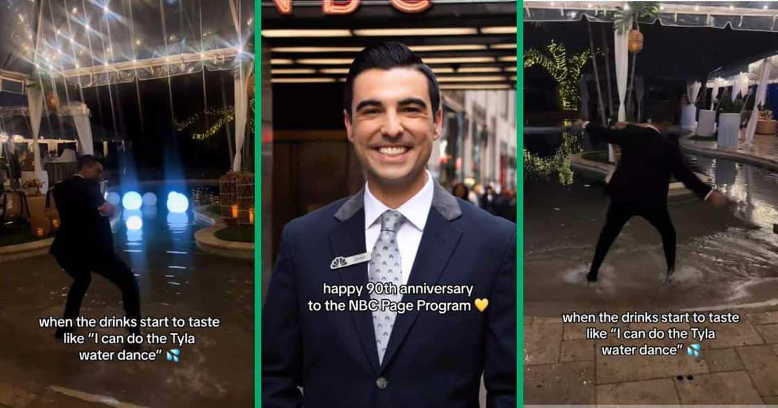 Man dances in hotel water feature Man dances in hotel water feature