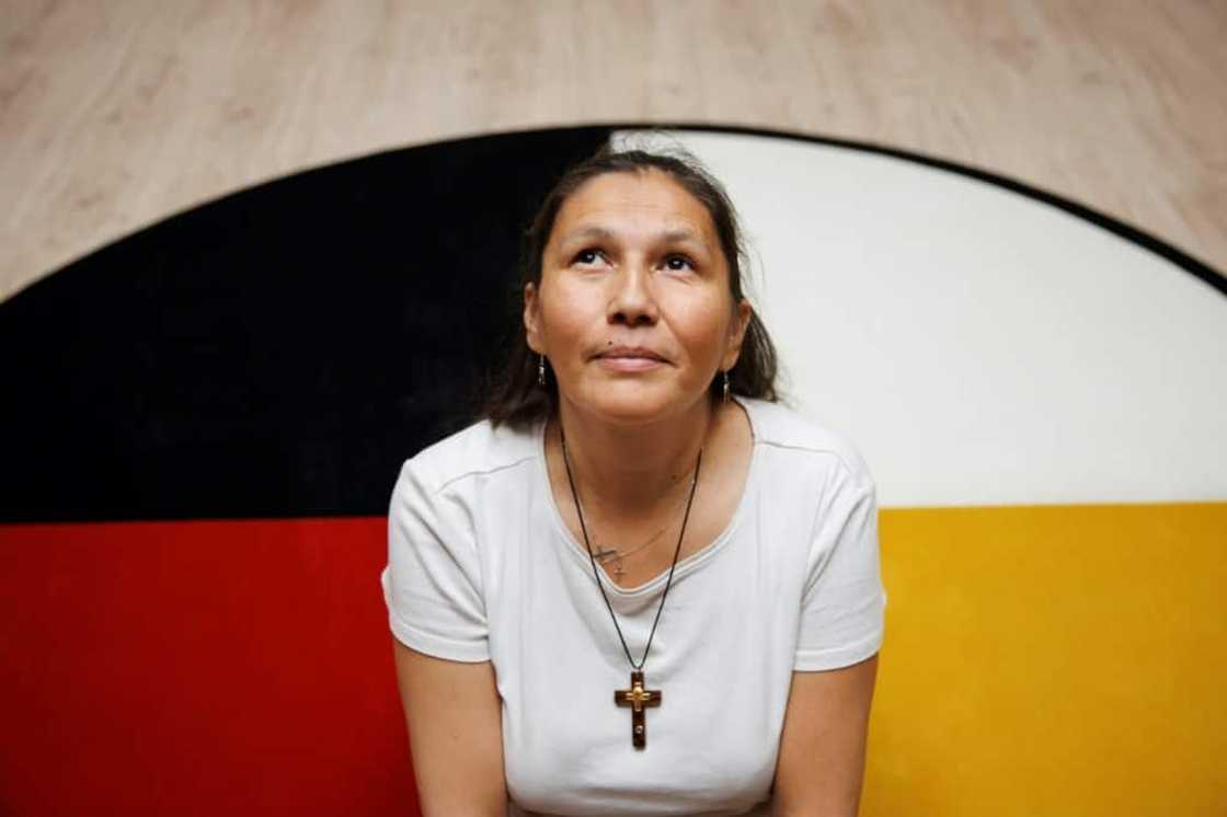 Gilda Soosay, chair of the Our Lady of Seven Sorrows parish council in Maskwacis, pictured on June 7 at the church where worshippers eagerly await the arrival of Pope Francis, told AFP: "Everybody needs healing." Gilda Soosay, chair of the Our Lady of Seven Sorrows parish council in Maskwacis, pictured on June 7 at the church where worshippers eagerly await the arrival of Pope Francis, told AFP: "Everybody needs healing."