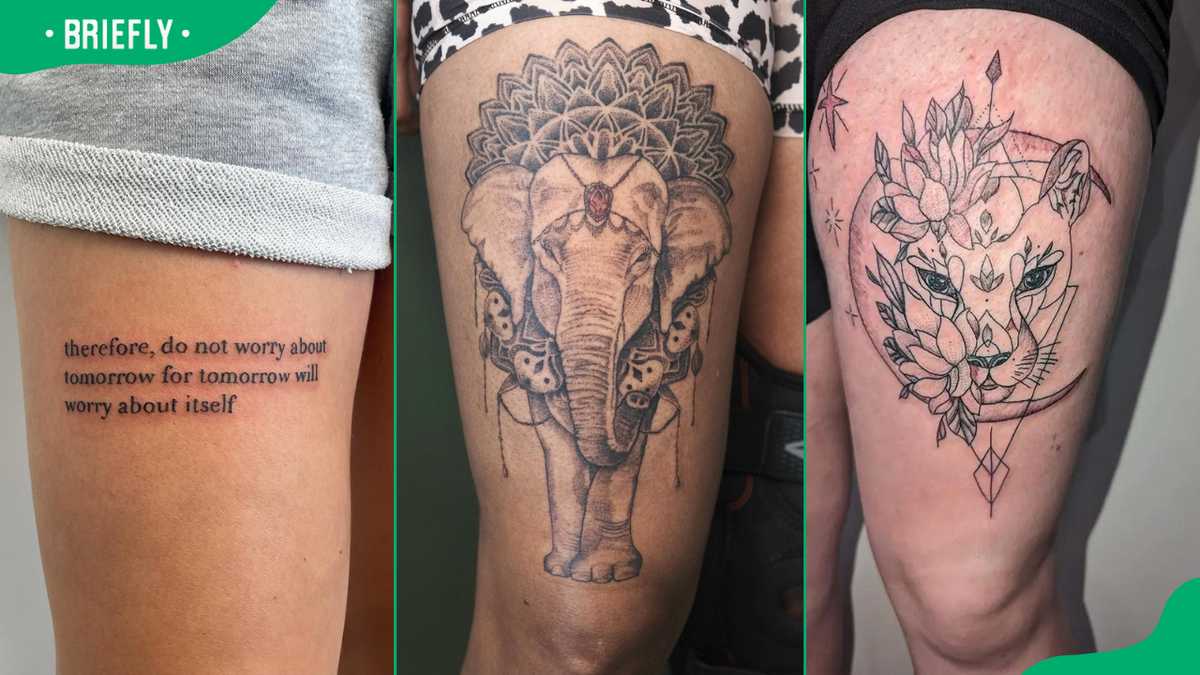 Cute Floral Front Thigh Tattoos