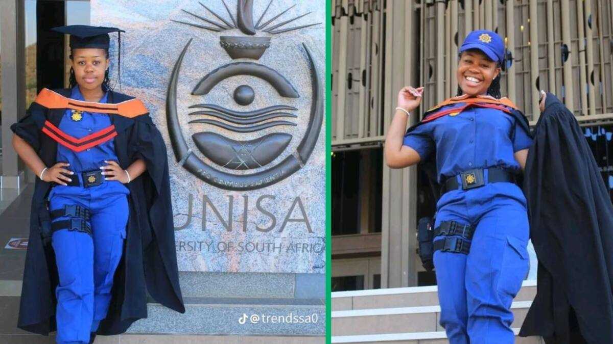 SAPS Officer Rocking Unisa Graduation Gown With Police Uniform in ...