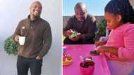Dad leaves Mzansi melting after sharing cute snaps of his daughter treating him to a garden breakfast date