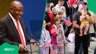 President Cyril Ramaphosa laughs after being asked about the Afrikaners in the United States