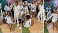 Ouch! Lady lands on floor twice as she dances weirdly in front of people, video causes a stir