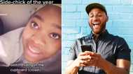 Side chick has Mzansi in stitches after sharing video of her hiding in cupboard when her man's bae showed up