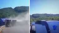 Viral video of truck overturning shows how not to drive when entering a sharp bend