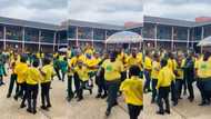 Mzansi school boy brings playground to standstill amid dance-off between students dubbed "waist bandits" by SA