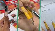 Nail Tech creates pencil and sharpener acrylic nail art design, viral TikTok video wows people