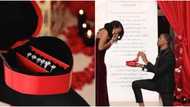 Man proposes to girlfriend with 6 different diamond rings and lovely giant-sized card